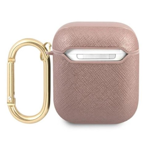 Etui Guess Saffiano Script Metal Collection na AirPods 1/2 - różowe Guess