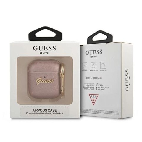 Etui Guess Saffiano Script Metal Collection na AirPods 1/2 - różowe Guess