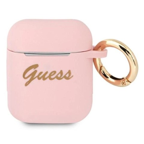 Etui Guess Silicone Vintage Script na AirPods 1/2 - różowe Guess