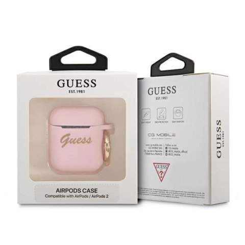 Etui Guess Silicone Vintage Script na AirPods 1/2 - różowe Guess