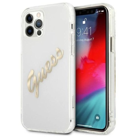 Etui Guess Vintage Script Gold na iPhone 12 Pro Max - przezroczyste Guess