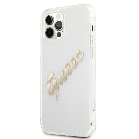 Etui Guess Vintage Script Gold na iPhone 12 Pro Max - przezroczyste Guess