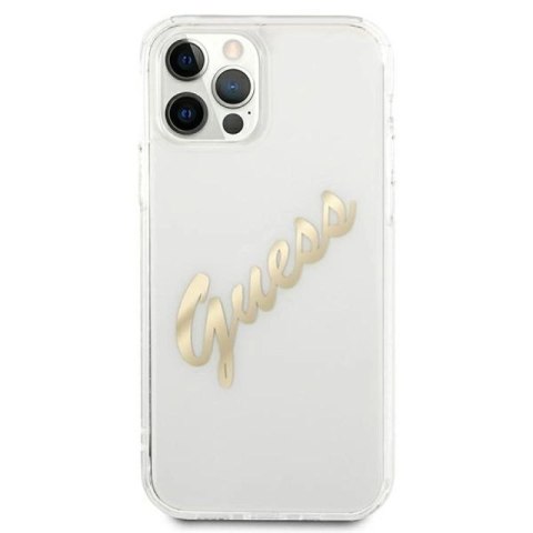 Etui Guess Vintage Script Gold na iPhone 12 Pro Max - przezroczyste Guess