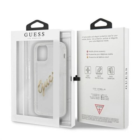 Etui Guess Vintage Script Gold na iPhone 12 Pro Max - przezroczyste Guess