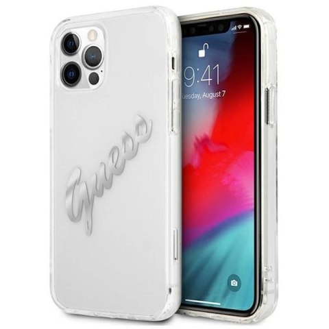 Etui Guess Vintage Script Silver na iPhone 12 Pro Max - przezroczyste Guess