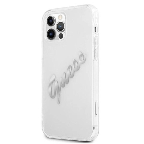 Etui Guess Vintage Script Silver na iPhone 12 Pro Max - przezroczyste Guess