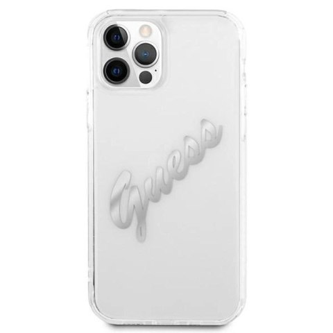 Etui Guess Vintage Script Silver na iPhone 12 Pro Max - przezroczyste Guess