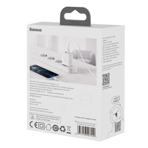 Szybka ładowarka sieciowa USB-A / USB-C Baseus Compact CCXJ-B02 20W 3A PD QC 3.0 - biała Baseus