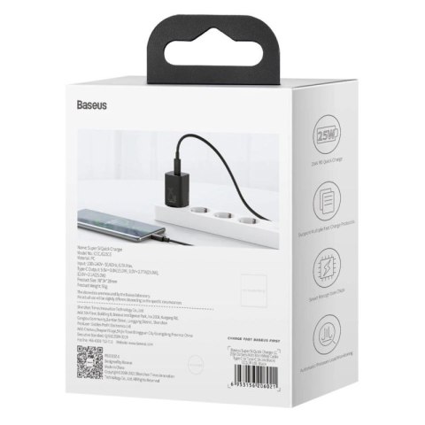 Baseus Super Si 1C szybka ładowarka USB Typ C 25W Power Delivery Quick Charge czarny (CCSP020101) Baseus