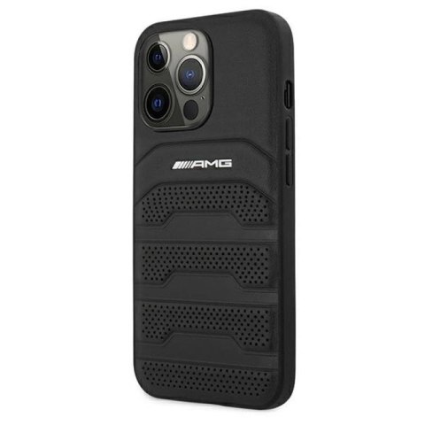 Etui AMG Leather Debossed Lines na iPhone 13 Pro Max - czarne Mercedes