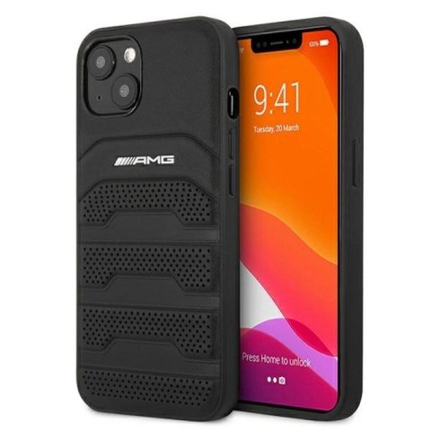 Etui AMG Leather Debossed Lines na iPhone 13 mini - czarne Mercedes