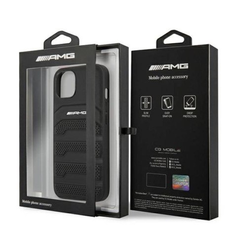 Etui AMG Leather Debossed Lines na iPhone 13 mini - czarne Mercedes