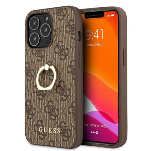 Etui Guess 4G Ring Stand na iPhone 13 Pro / iPhone 13 - brązowe Guess