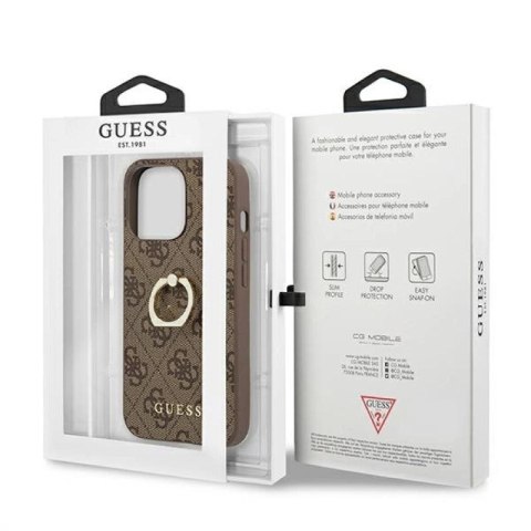 Etui Guess 4G Ring Stand na iPhone 13 Pro / iPhone 13 - brązowe Guess