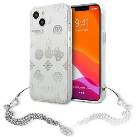 Etui Guess Peony Chain Collection na iPhone 13 mini - srebrne Guess
