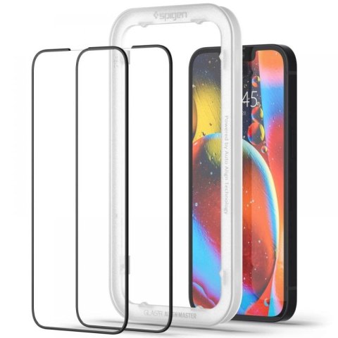 Szkło hartowane Spigen ALM Glass FC na iPhone 13 / 13 Pro / 14 / 16e / 17e- czarne 2 szt. Spigen