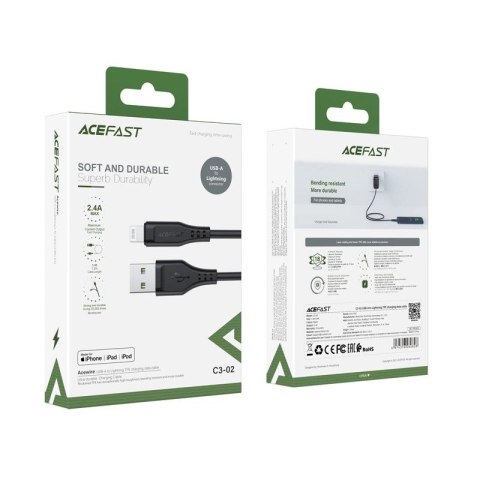 Acefast kabel MFI USB - Lightning 1,2m, 2,4A czarny (C3-02 black) Acefast