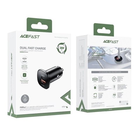 Acefast ładowarka samochodowa 38W USB Typ C / USB, PPS, Power Delivery, Quick Charge 3.0, AFC, FCP czarny (B1 black) Acefast