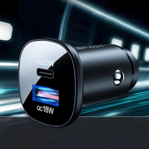 Acefast ładowarka samochodowa 38W USB Typ C / USB, PPS, Power Delivery, Quick Charge 3.0, AFC, FCP czarny (B1 black) Acefast
