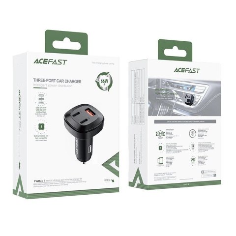 Acefast ładowarka samochodowa 66W 2x USB Typ C / USB, PPS, Power Delivery, Quick Charge 4.0, AFC, FCP, SCP czarny (B3 black) Acefast