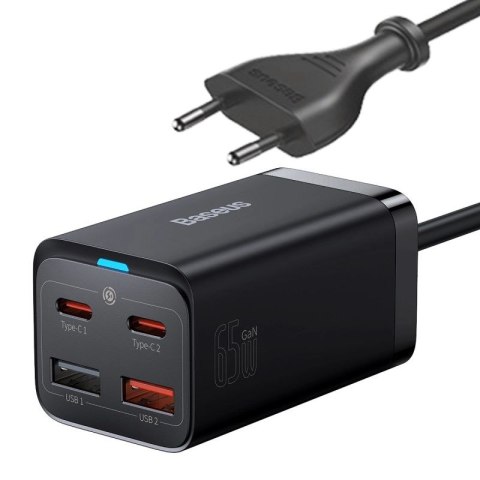 Baseus GaN3 Pro szybka ładowarka sieciowa GaN 2 x USB Typ C / 2 x USB 65W PD, QC4.0+, AFC, PPS + kabel USB Typ C - USB Typ C 1m  Baseus