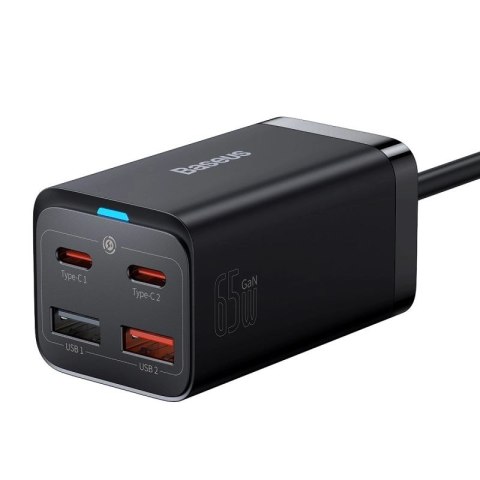 Baseus GaN3 Pro szybka ładowarka sieciowa GaN 2 x USB Typ C / 2 x USB 65W PD, QC4.0+, AFC, PPS + kabel USB Typ C - USB Typ C 1m  Baseus