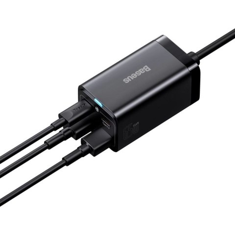 Baseus GaN3 Pro szybka ładowarka sieciowa GaN 2 x USB Typ C / 2 x USB 65W PD, QC4.0+, AFC, PPS + kabel USB Typ C - USB Typ C 1m  Baseus