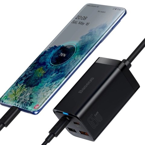 Baseus GaN3 Pro szybka ładowarka sieciowa GaN 2 x USB Typ C / 2 x USB 65W PD, QC4.0+, AFC, PPS + kabel USB Typ C - USB Typ C 1m  Baseus