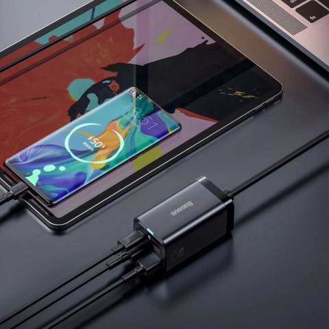 Baseus GaN3 Pro szybka ładowarka sieciowa GaN 2 x USB Typ C / 2 x USB 65W PD, QC4.0+, AFC, PPS + kabel USB Typ C - USB Typ C 1m  Baseus