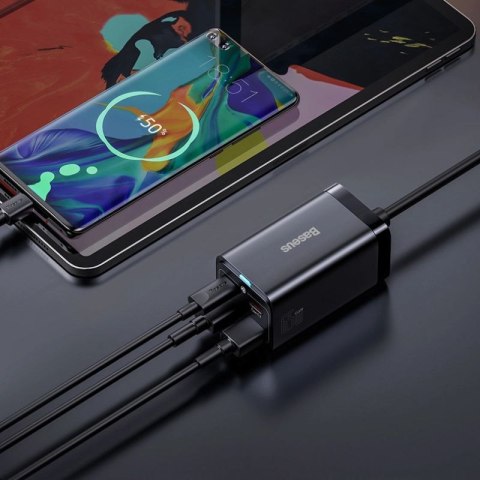 Baseus GaN3 Pro szybka ładowarka sieciowa GaN 2 x USB Typ C / 2 x USB 65W PD, QC4.0+, AFC, PPS + kabel USB Typ C - USB Typ C 1m  Baseus