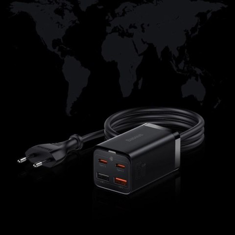 Baseus GaN3 Pro szybka ładowarka sieciowa GaN 2 x USB Typ C / 2 x USB 65W PD, QC4.0+, AFC, PPS + kabel USB Typ C - USB Typ C 1m  Baseus
