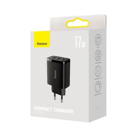 Baseus Compact ładowarka sieciowa 3x USB 17W czarny (CCXJ020101) Baseus