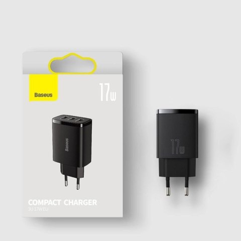 Baseus Compact ładowarka sieciowa 3x USB 17W czarny (CCXJ020101) Baseus