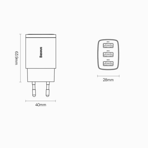Baseus Compact ładowarka sieciowa 3x USB 17W czarny (CCXJ020101) Baseus