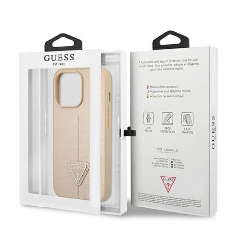 Etui Guess Saffiano Triangle Logo na iPhone 13 Pro / iPhone 13 - beżowe Guess