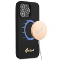 Etui Guess Silicone Script Gold Logo MagSafe na iPhone 13 Pro Max - czarne Guess