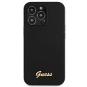 Etui Guess Silicone Script Gold Logo MagSafe na iPhone 13 Pro Max - czarne Guess