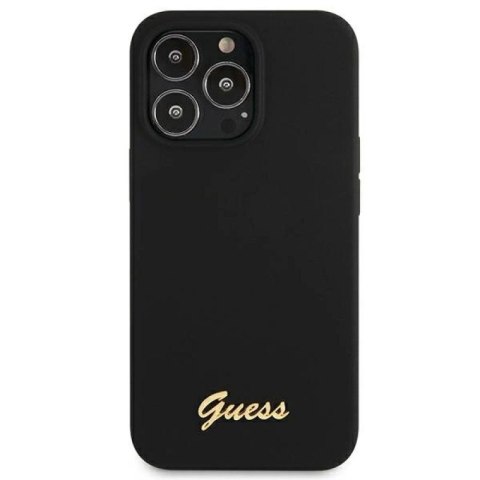 Etui Guess Silicone Script Gold Logo MagSafe na iPhone 13 Pro Max - czarne Guess