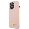Etui Guess Silicone Script Gold Logo MagSafe na iPhone 13 Pro Max - jasnoróżowe Guess