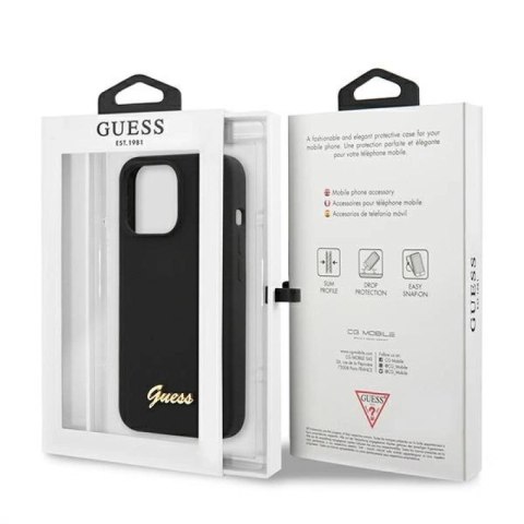 Etui Guess Silicone Script Gold Logo MagSafe na iPhone 13 Pro / iPhone 13 - czarne Guess