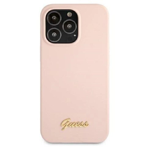 Etui Guess Silicone Script Gold Logo MagSafe na iPhone 13 Pro / iPhone 13 - jasnoróżowe Guess