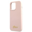 Etui Guess Silicone Script Gold Logo MagSafe na iPhone 13 Pro / iPhone 13 - jasnoróżowe Guess