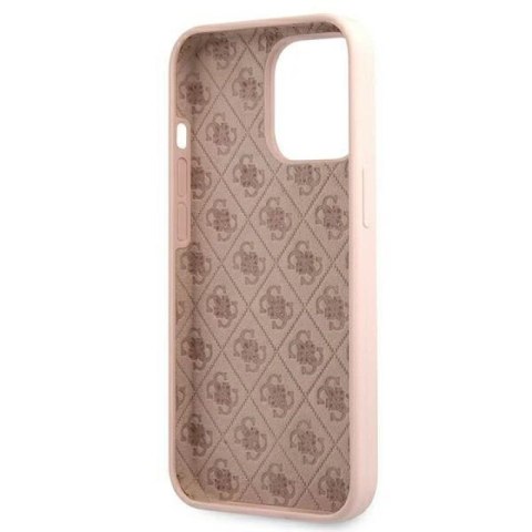Etui Guess Silicone Script Gold Logo MagSafe na iPhone 13 Pro / iPhone 13 - jasnoróżowe Guess