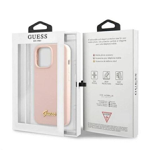 Etui Guess Silicone Script Gold Logo MagSafe na iPhone 13 Pro / iPhone 13 - jasnoróżowe Guess