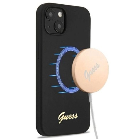 Etui Guess Silicone Script Gold Logo MagSafe na iPhone 13 - czarne Guess