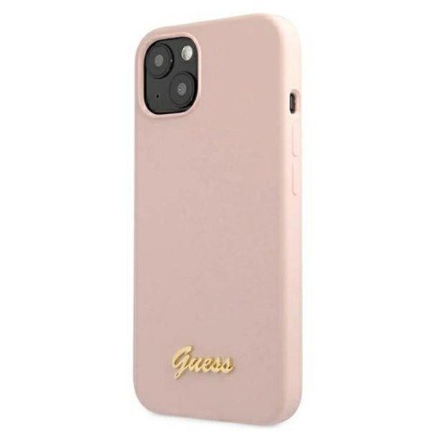 Etui Guess Silicone Script Gold Logo MagSafe na iPhone 13 - jasnoróżowe Guess