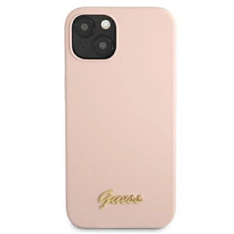 Etui Guess Silicone Script Gold Logo MagSafe na iPhone 13 - jasnoróżowe Guess