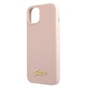 Etui Guess Silicone Script Gold Logo MagSafe na iPhone 13 - jasnoróżowe Guess