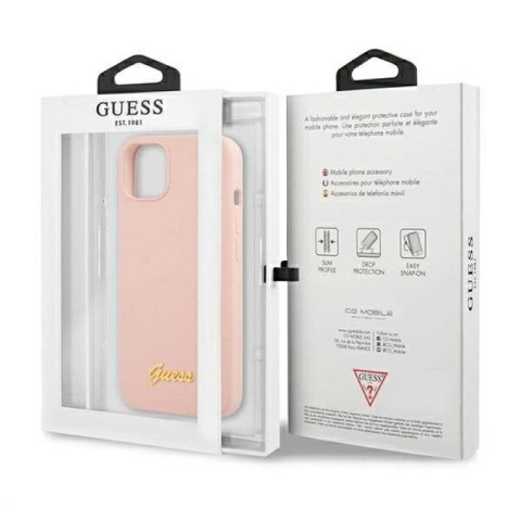 Etui Guess Silicone Script Gold Logo MagSafe na iPhone 13 - jasnoróżowe Guess