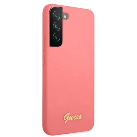 Etui Guess Silicone Script Metal Logo na Samsung Galaxy S22+ - fuksjowy Guess